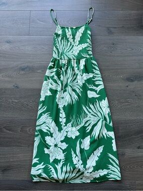 H&M Green and White Tropical Smocked Maxi Dress